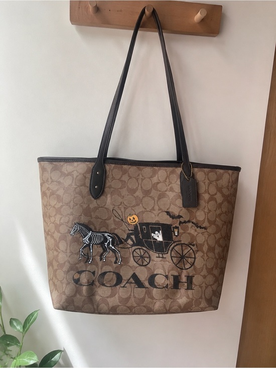Coach Handbags - Coach Brown Signature Canvas Tote with Halloween Carriage Graphic